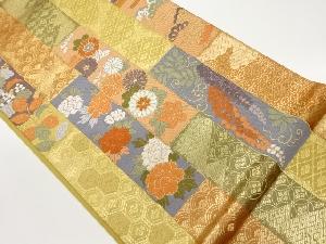 短冊に花々・古典柄模様織出し袋帯